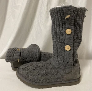 UGG Classic Cable Knit Mid Calf Leland Women Boot Size 9 Gray EU 40/UK 7.5….T281 - Picture 1 of 11