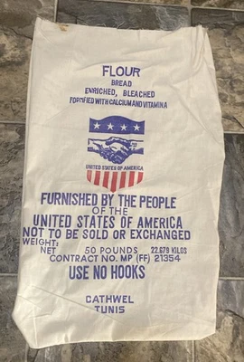 Saco de harina vintage de 50 libras donado por el pueblo de los Estados Unidos de América Foto 1 de 4