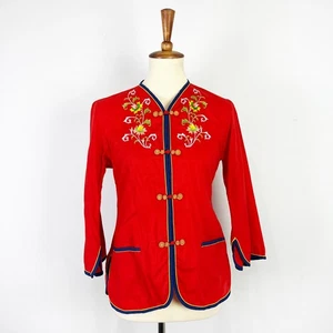 Vintage 70s 80s red asian top pankou knot buttons Size XS - Picture 1 of 7