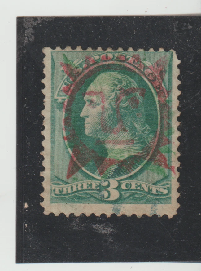 US Scott # 158 SON Fancy Cancel Star Burst Face in Red 3c Washington Banknote - Image 1 of 1
