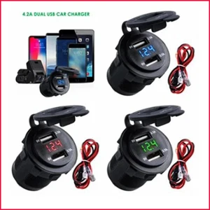 12V-24V Dual USB Charger Socket Adapter Power Outlet Waterproof Motorcycle Car - Picture 1 of 17