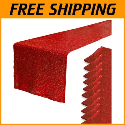 Shiny Red Sequin Table Runners 12" x 108" - Transform Your Event Décor (10 Pack) - Image 1 of 4