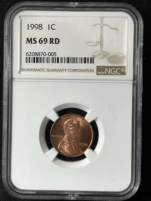 1998 1C RD  Lincoln Memorial One Cent  NGC MS69RD  6208870-005 - Image 1 of 2
