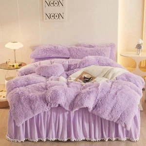 Fuzzy Lavender Comforter Cover King Set, Soft Faux Fur Shaggy Lavender Beddin... - Bild 1 von 9