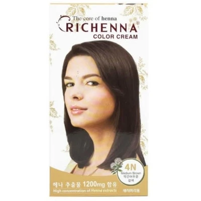 RICHENNA Color Cream Hair Dye With Henna #4N Medium Brown Easy Self Hair Dye NEW - Image 1 of 4