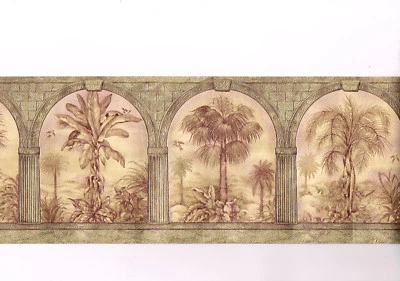 VYMURA Architectural Arch Palm Trees Textured Embossed Gold Wall paper Border - Image 1 of 4