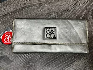 Style & Co Basic Essential Metallic Silver Wallet w/Zebra Lining/Zip Pockets - Picture 1 of 7