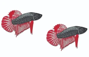 Toppa pesce Betta rossa bicolore mezzaluna ricamata ferro da cucire (3") set di 2 - Foto 1 di 2