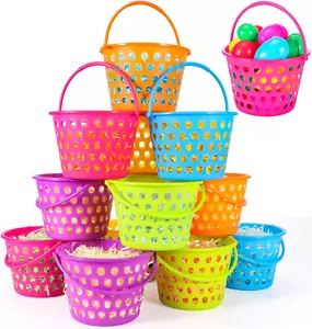 12 Pack Easter Baskets for Kids, 8.6" Plastic Easter Bags with Handles, Easter B - Picture 1 of 8