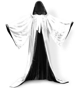 White Velvet Wizard Robe with Satin Lined Hood and Sleeves 