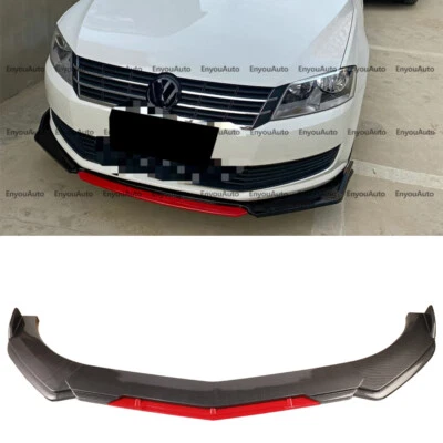 For Volkswagen CC Universal Front Bumper Lip Spoiler Splitter Carbon Fiber Red - Image 1 of 4