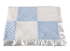 Kocyk dziecięcy niebieski biały kwadraty satynowe wykończenie pleców minky kropki patchwork bezpieczeństwo