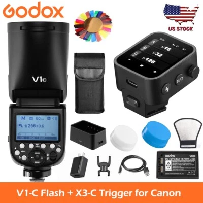 Godox V1-C 2.4G TTL Round Head Camera Flash Light + Godox X3 Trigger for Canon - Image 1 of 4