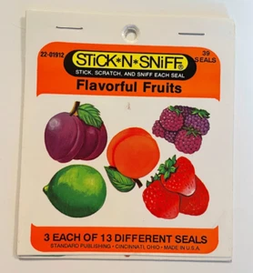 Vtg Stick N Sniff Flavorful Fruits Scratch 'n Sniff Stickers 39 Stickers NEW - Afbeelding 1 van 4