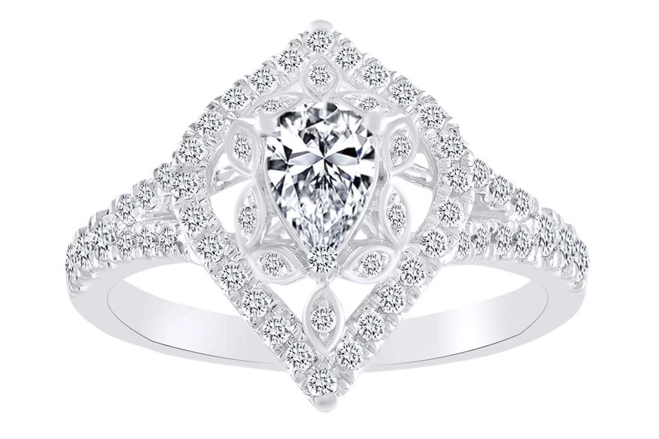 0.88 Ct Pear & Round Cut Natural Diamond Cocktail Engagement Ring 14k Solid Gold - Image 1 of 1