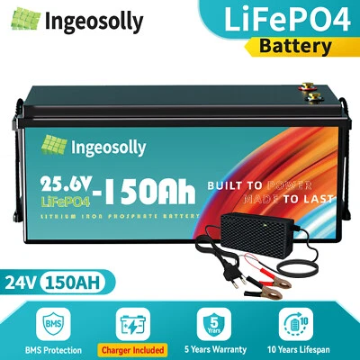INGEOSOLLY 24V 150Ah LiFePO4 Lithium Battery 100A BMS For Solar Off-grid Trolling Motor RV