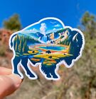 2" Summer In Yellowstone Captured In Silhouette of Bison Sticker, Decal, Travel