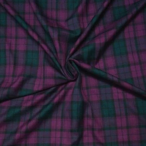 Polyviscose Tartan Fabric Fashion Purple Green Scottish Plaid Check Woven - Picture 1 of 3
