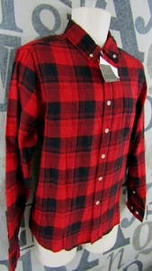 New Eddie Bauer Outdoor Men M Andorra Red Cotton Plaid Flannel Button Shirt $60 - Picture 1 of 11
