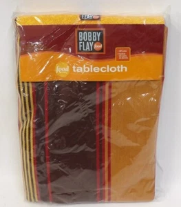 Bobby Flay Food Network 70" Round Brown Red Yellow Orange Striped Tablecloth NEW - Picture 1 of 2