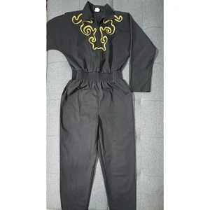 Vintage Incognito Jumpsuit Women 14 Black Gold Embellished Collar 80s - Picture 1 of 12