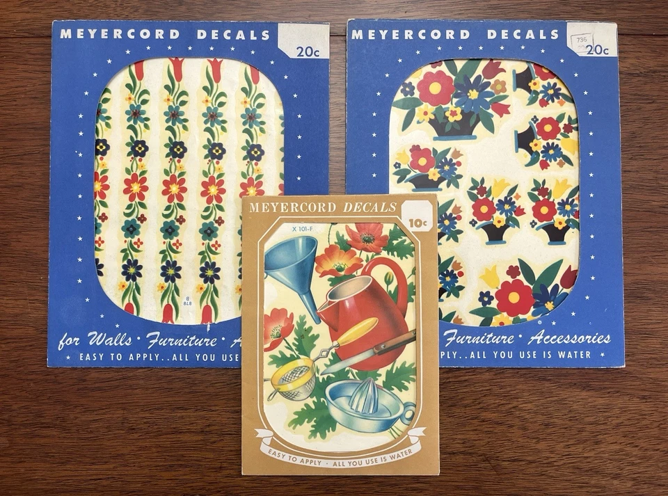 Juego de 3 hojas vintage con temática de calcomanías de jardín cocina y flores Meyercord Foto 1 de 4