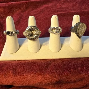 Lot of 4 Women’s Statement Rings Silver Tone 0.75–1.25” Crystal Black Stone... - Picture 1 of 6