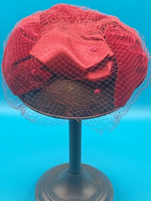 VINTAGE LADIES HAT / BURGUNDY - MAROON / VELVET, SATIN, NETTING/ UNION MADE - Image 1 of 4