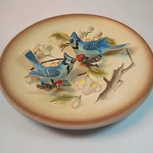 8" Vintage 1962 Napcoware zwei blaue Eichelhäher Vögel auf Keramik Teller Aufhänger Japan  - Bild 1 von 13