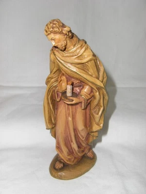 Oberammergau Krippenfigur "Hirte" auf Holzsockel, geschnitzt, koloriert, 16 cm - Bild 1 von 2