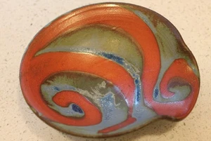 Studio Pottery Handmade Blue and Red Spoon Rest Trinket Dish Artist Signed - Picture 1 of 3