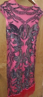 VF INNOVATION GATSBY FRINGE DRESS SZ XL Maroon/BLACK SEQUINS/NEW/MARDI GRAS - Image 1 of 4