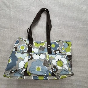 Thirty One Organizing Utility Tote Green Blue Harvest Floral 15 x 10 x 6 Pockets - Picture 1 of 5
