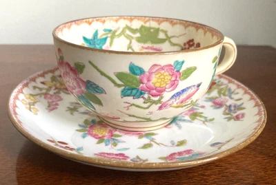 Minton Antique Cuckoo Birds & Flowers Split Handle Flat Cup & Saucer Set 3934 - Image 1 of 4