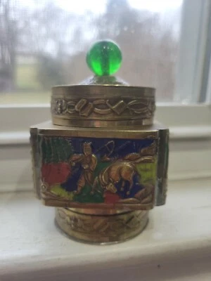 Antiguo carrito de té chino de latón esmaltado policromado de 1900  Foto 1 de 4