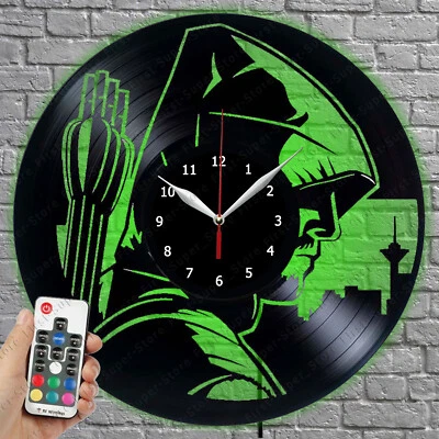 "HANDMADE" LED Clock Green Arrow Vinyl Record Wall Clock Led Light Wall Clock 527