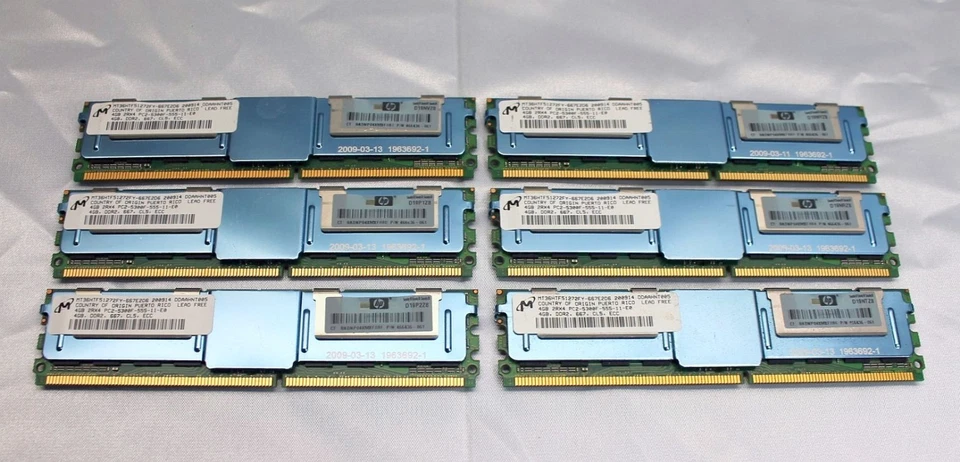 LOT OF 6 ~ HP 466436-061  ~ 4GB (2Rx4) PC2-5300F DDR2 RAM ~ GOOD PULLS  - Image 1 of 4