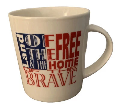 Taza EE. UU. Land of Free Home of Brave Patriótica Roja Blanca Azul Pfaltzgraff 14 oz Foto 1 de 4
