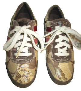 COACH MABLE Q135 SNAKE Tan/Brown/Red CC SIGNATURE FABRIC/LEATHER/SUEDE SHOES 8 M - Picture 1 of 11