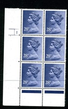 Machin (Photo) 1983 28p purple FCP MNH Cyl block of 6 Plate 1 no dot