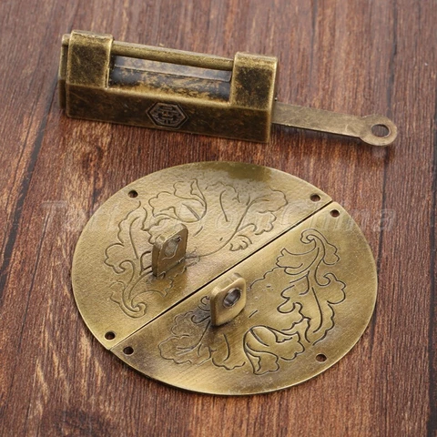 Antique Bronze Carved Flower Latch Catch Hasp & Padlock Set Fr Jewelry Box Chest Cover