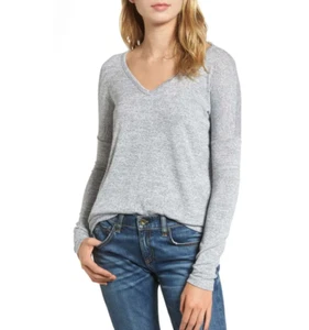 RAG & BONE WOMEN'S HEATHER GREY THEO LONG SLEEVE V-NECK TEE TOP Sz M - Picture 1 of 5
