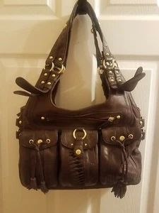 EUC Hype Brown Leather Shoulder/hand Bag 4Ext Pockets 4 Interior Pockets 10x15" - Picture 1 of 10