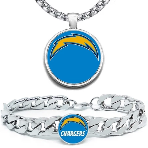 2Pc Large LLos Angeles LA Chargers Mens Stainless 24" Necklace Bracelet D4D30 Cover
