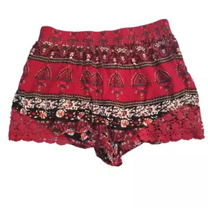 CHARLOTTE RUSSE Mini Shorts, Red White 100% Rayon Floral Paisley Lace Boho, S - Picture 1 of 11