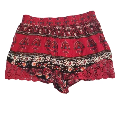 Mini Pantalones Cortos CHARLOTTE RUSSE, Rojo Blanco 100% Rayón Floral Paisley Encaje Boho, S Foto 1 de 4