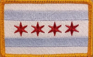 Chicago City Flag Patch W/ VELCRO Brand Fastener Morale Emblem Gold Border - Picture 1 of 1