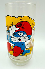 Papa Smurf Clear Drinking Glass 1982 Hardees 6" Peyo Wallace Berrie Vintage