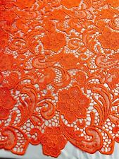 ORANGE FLOWER GUIPURE DESIGN EMBROIDER LACE-APPAREL-DRESSES-SOLD BY THE YARD.