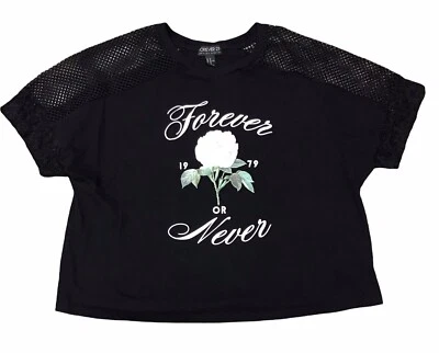 Camisa negra Forever 21 Forever Or Never con encaje talla grande 2XL Foto 1 de 4
